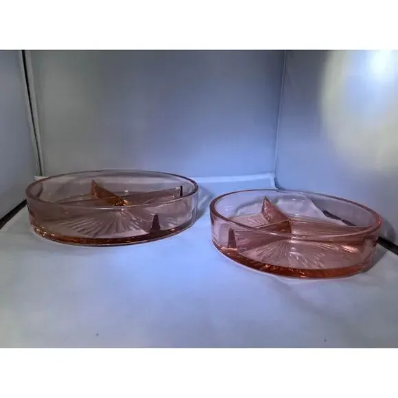 Vintage Pink Depression Glass- set of 2 divided relish dishes - Picture 8 of 9